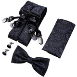 lasanderss.store Noir Nœud papillon Bretelles pochette et une paire boutons de manchette