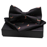 lasanderss.store Noir Nœud papillon en soie et pochette carré pour homme