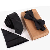 lasanderss.store Noir/Noir Cravate Nœud Papillon et Mouchoir belle ensemble pour homme