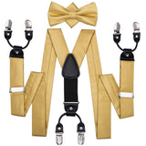 lasanderss.store Noir/Or Nœud papillon Bretelles en soie boutons de manchette carrés de poche