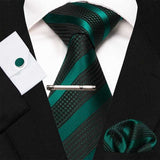 lasanderss.store Noir/Vert Cravate rayée boutons de manchette 4 Pcs