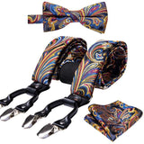 lasanderss.store Or/Bleu Bretelles 6 clips pour hommes en soie nœud papillon