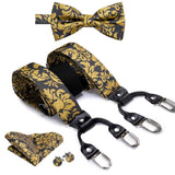 lasanderss.store Or Ensemble nœud papillon en soie bretelle-pochette-bouton de manchette