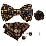 lasanderss.store Or/Noir Cravate nœud papillon -pochette broche pour homme