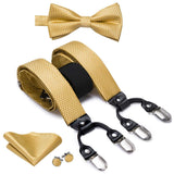 lasanderss.store Or/Noir Nœud papillon Bretelles en soie boutons de manchette carrés de poche