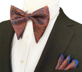 lasanderss.store Orange/Bleu Grand nœud papillon avec pochette pour homme