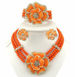 lasanderss.store orange Collier en perles boucles d'oreilles bracelet- Ensemble de bijoux 3pcs