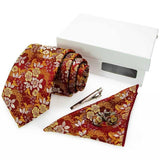 lasanderss.store Orange Cravates boutons de manchette pince à cravate et mouchoir