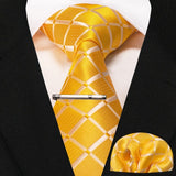 lasanderss.store Pinces à cravate Jaune cravate à carreaux en soie pochette et pinces à cravate pour homme