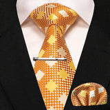 lasanderss.store Pinces à cravate Orange cravate à carreaux en soie pochette et pinces à cravate pour homme