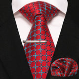 lasanderss.store Pinces à cravate Rouge cravate à carreaux en soie pochette et pinces à cravate pour homme