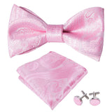 lasanderss.store Rose Cravate nœud papillon et pochette en soie pour hommes