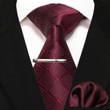 lasanderss.store Rouge-A cravate Rouge en soie pochette et pinces à cravate pour homme