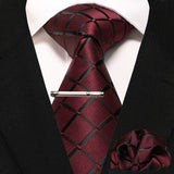 lasanderss.store Rouge-C cravate Rouge en soie pochette et pinces à cravate pour homme