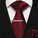 lasanderss.store Rouge cravate en soie pochette et pinces à cravate pour homme