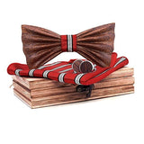 lasanderss.store Rouge Cravate nœud Papillon en bois une paire boutons de manchette et pochette