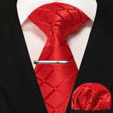 lasanderss.store Rouge-E cravate Rouge en soie pochette et pinces à cravate pour homme
