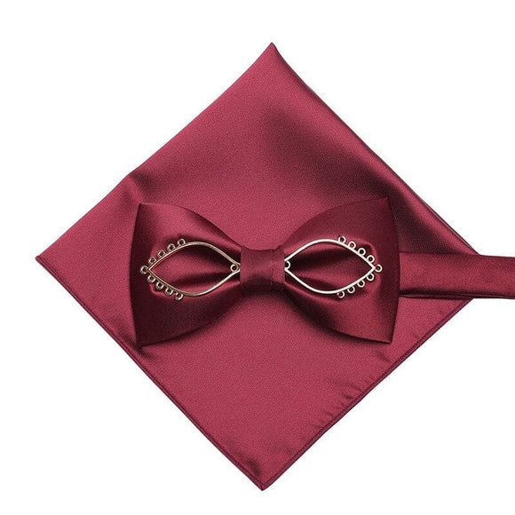 lasanderss.store Rouge Nœud papillon Bordeaux à assortir pochette pour hommes