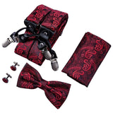 lasanderss.store Rouge Nœud papillon Bretelles pochette et une paire boutons de manchette