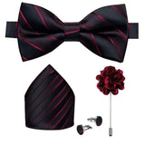 lasanderss.store Rouge/Noir Belle ensemble nœud papillon broche pochette bouton pour homme