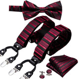 lasanderss.store Rouge/Noir Bretelles nœud papillon carré de poche, boutons de manchette