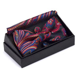 lasanderss.store Rouge/Noir Cravate papillon mouchoir boutons de manchette mode hommes