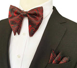 lasanderss.store Rouge/Noir Gros nœud papillon et pochette pour homme