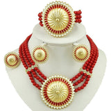 lasanderss.store Rouge/Or Collier en perles boucles d'oreilles bracelet- Ensemble de bijoux 3pcs