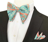 lasanderss.store Turquoise Gros nœud papillon et pochette pour homme