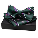 lasanderss.store Vert/Blanc Nœud papillon en soie et pochette carré pour homme