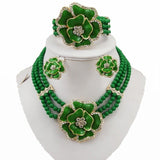 lasanderss.store Vert Collier en perles boucles d'oreilles bracelet- Ensemble de bijoux 3pcs
