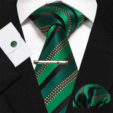 lasanderss.store Vert Cravate rayée boutons de manchette 4 Pcs