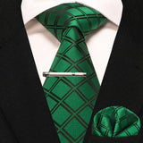 lasanderss.store Vert-D cravate Vert en soie pochette et pinces à cravate pour homme