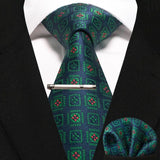 lasanderss.store Vert-F cravate Vert en soie pochette et pinces à cravate pour homme