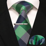 lasanderss.store Vert-G cravate Vert en soie pochette et pinces à cravate pour homme