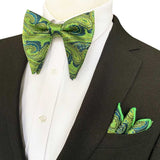 lasanderss.store Vert Gros nœud papillon et pochette pour homme