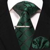 lasanderss.store Vert-H cravate Vert en soie pochette et pinces à cravate pour homme