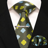 lasanderss.store Vert-I cravate Vert en soie pochette et pinces à cravate pour homme