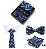 lasanderss.store Vêtements et accessoires Bleu-A Cravate nœud papillon pochette en soie boutons de manchette