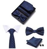 lasanderss.store Vêtements et accessoires Bleu-B Cravate nœud papillon pochette en soie boutons de manchette