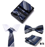 lasanderss.store Vêtements et accessoires Bleu-H Cravate nœud papillon pochette en soie boutons de manchette