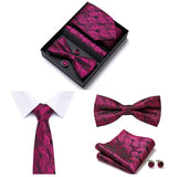 lasanderss.store Vêtements et accessoires Bordeaux Cravate nœud papillon pochette en soie boutons de manchette