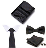 lasanderss.store Vêtements et accessoires Noir Cravate nœud papillon pochette en soie boutons de manchette