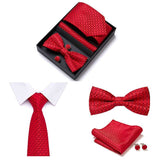 lasanderss.store Vêtements et accessoires Rouge Cravate nœud papillon pochette en soie boutons de manchette