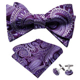 lasanderss.store Violet Boutons de manchette nœud papillon et pochette en soie pour hommes