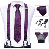 lasanderss.store Violet Bretelles à 6 Clip et Cravate en soie boutons de manchette pour hommes