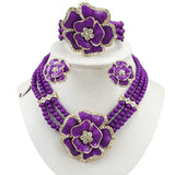 lasanderss.store Violet Collier en perles boucles d'oreilles bracelet- Ensemble de bijoux 3pcs