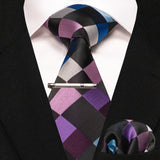 lasanderss.store Violet cravate en soie pochette et pinces à cravate pour homme