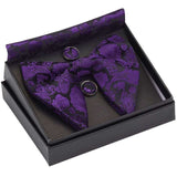lasanderss.store Violet Grand nœud papillon boutons de manchette avec poche carrés