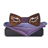 lasanderss.store Violet nœud papillon en bois poche carré de costumes pour homme